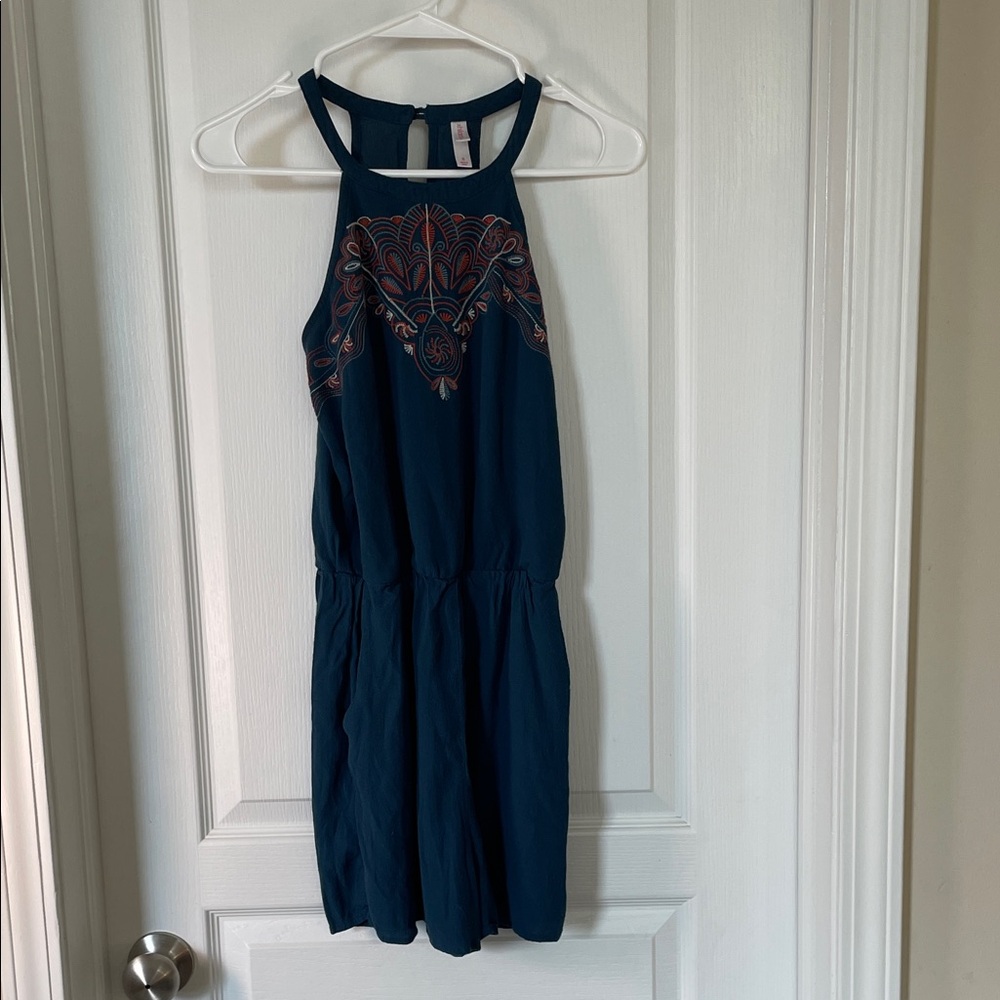 Xhilaration Blue Romper with Orange Pattern